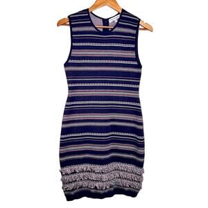 Cupcakes and Cashmere Bodycon Sweater Dress Size L Navy Fringe Stripe